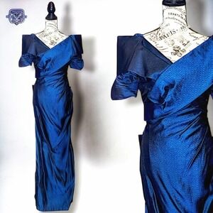 Vintage Alfred Angelo Iridescent Blue Off The Shoulder Evening Gown, 9/10